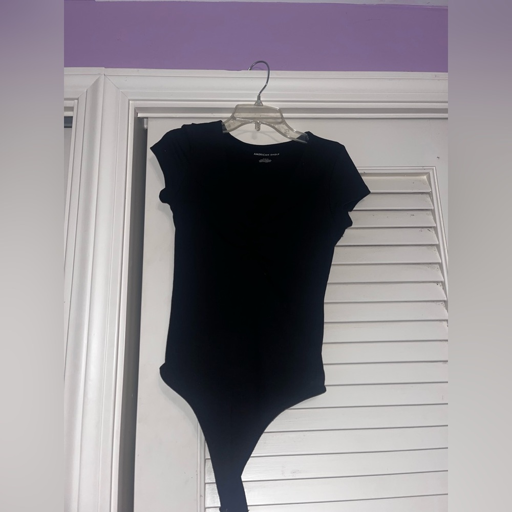 Black ribbed American eagle body suit